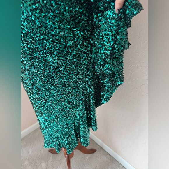 New Dress The Population Alexis sequin midi dress in emeralds green holiday sz M - Picture 5 of 16